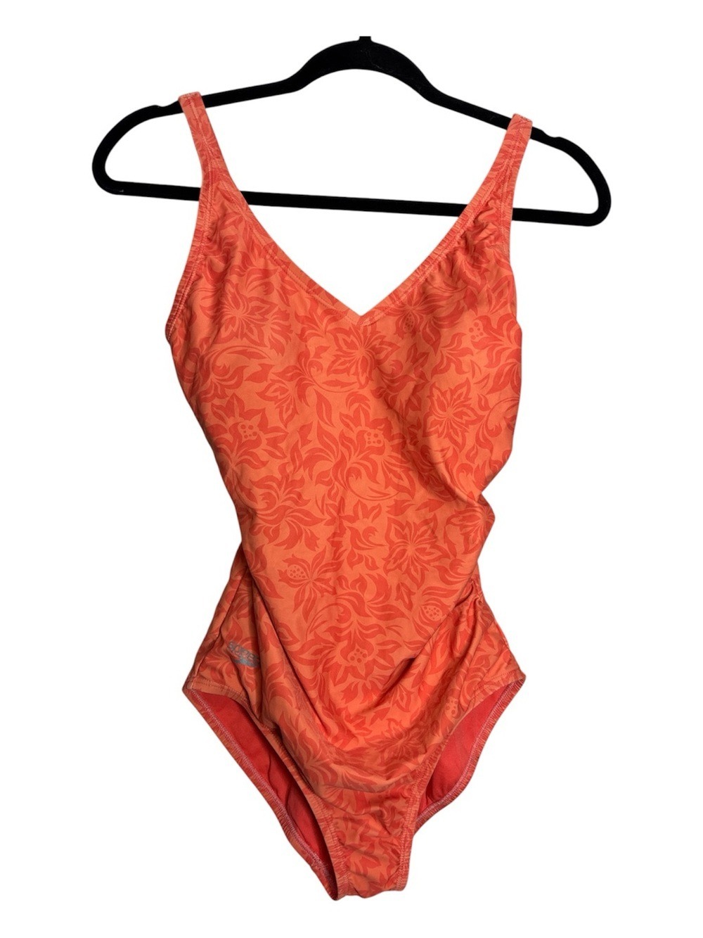 Speedo Women's One Piece Swimsuit Orange Floral V-Neck, size 16